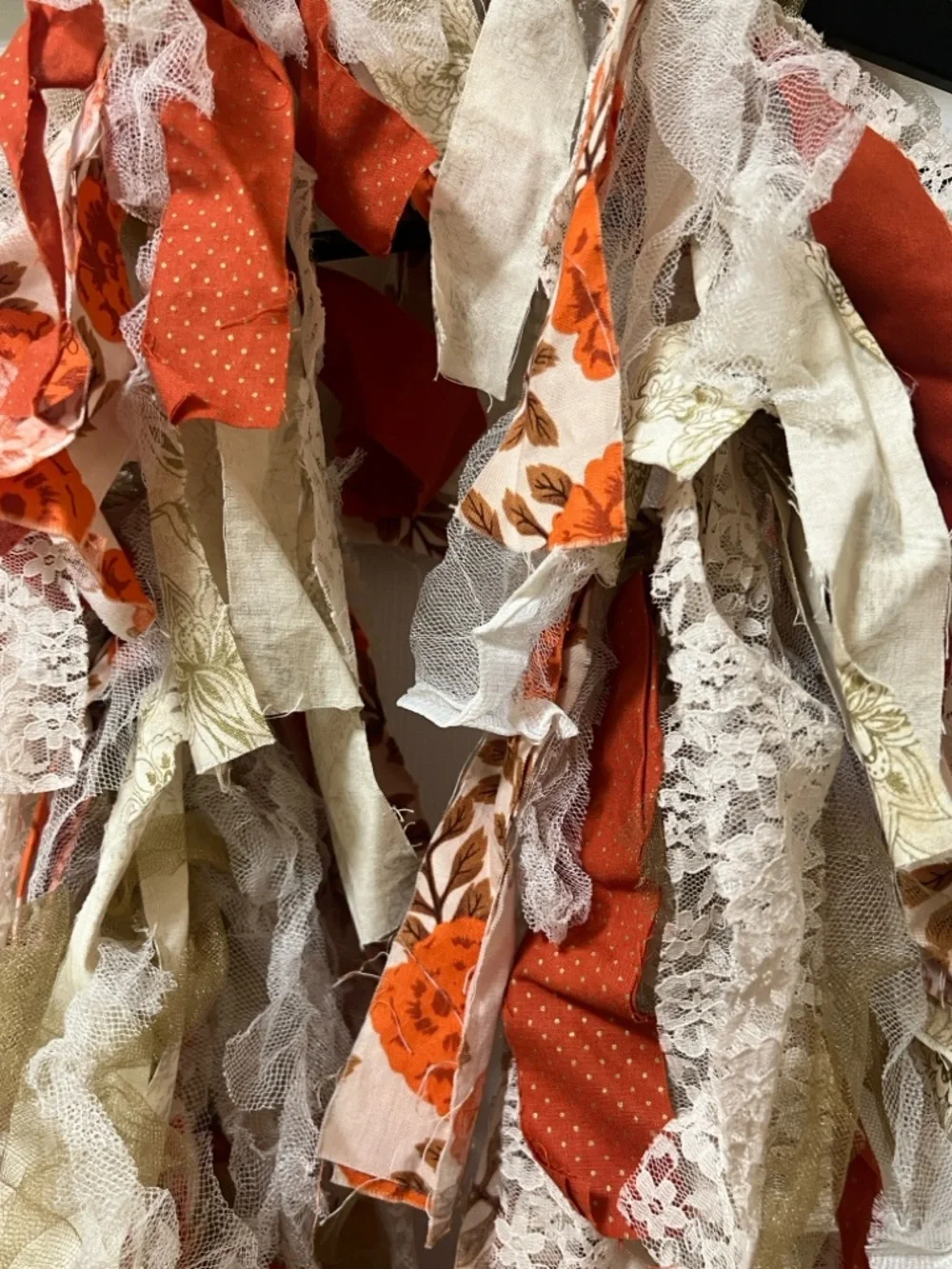 Rust & Cream Fabric Rag Garland - Home Holiday Decoration